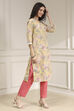 Yellow Cotton Blend Printed Straight Kurta image number 4