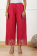 Blue Jacquard Solid Straight Palazzo Pants image number 4