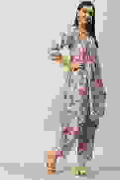 Multi-coloured Printed Asymmetric Kurta Relaxed Salwar Suit Set image number 5