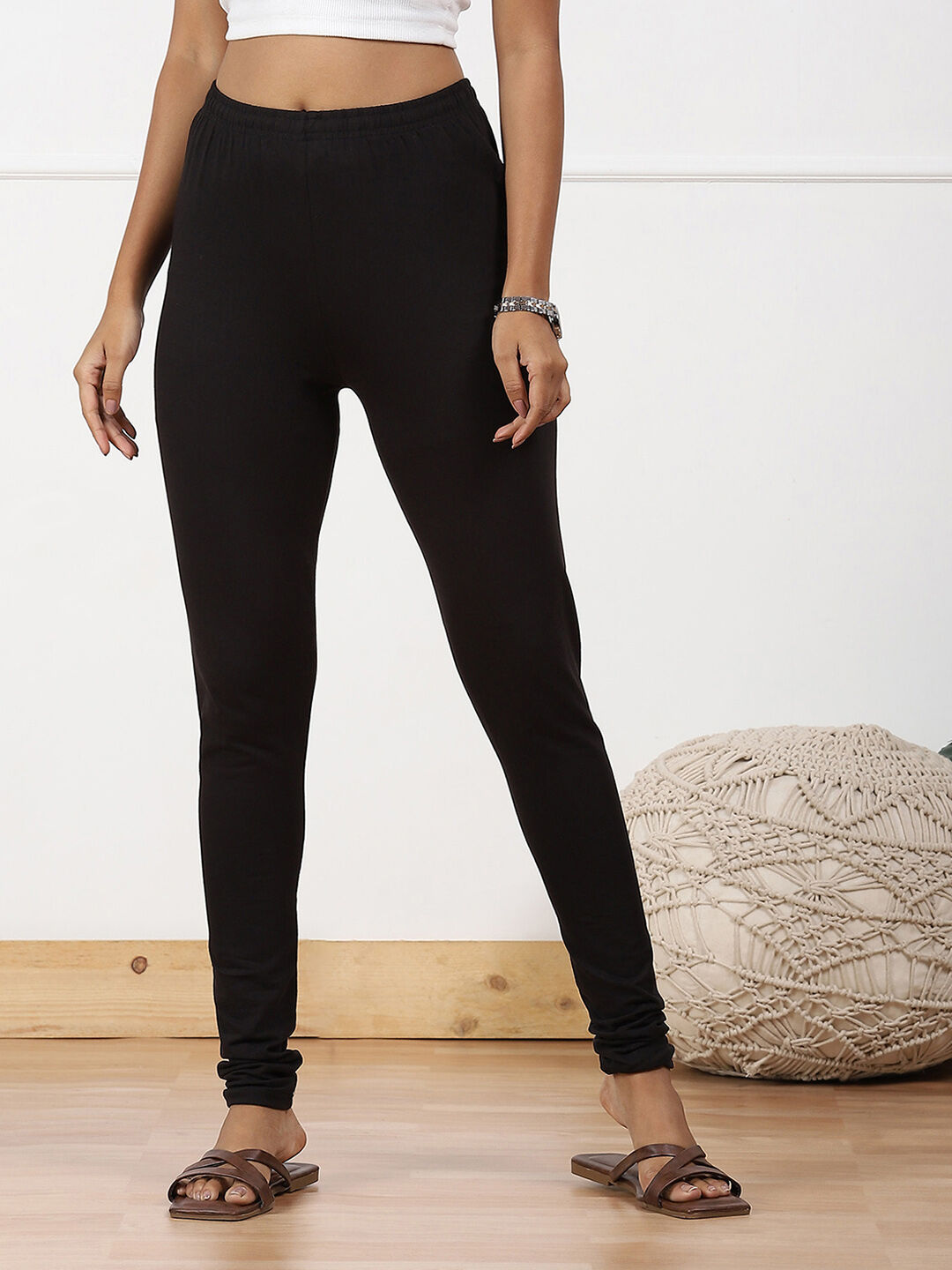 Camel Cotton Blend Solid Churidar image number 4