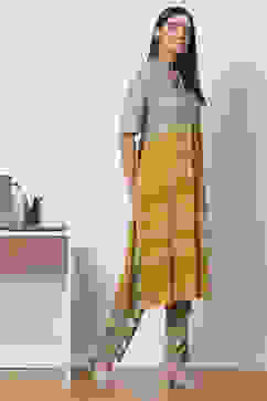 Mud Ochre LIVA A-Line Fusion Printed Kurta Set image number 5