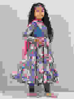 Marine Blue Cotton Flared Kurta Churidar Suit Set image number 7