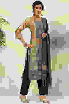 Beige Cotton Handloom Unstitched Suit Set image number 6