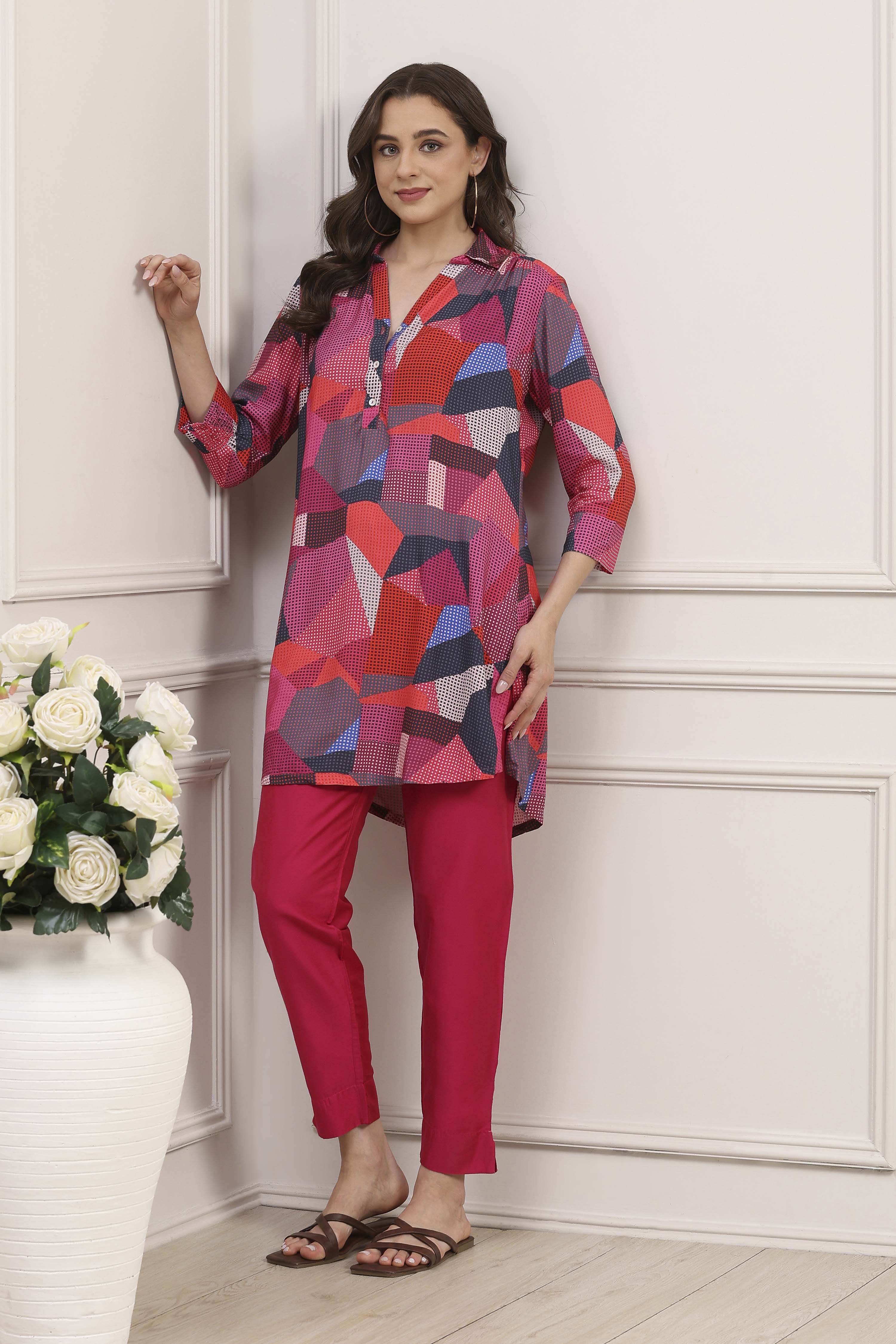 Blue Rayon Straight Printed Kurta image number 6