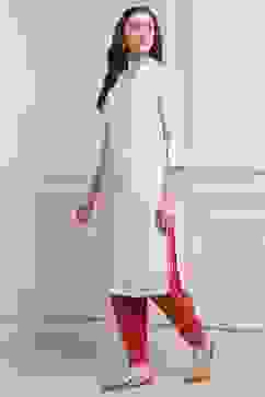 Off White Pink Viscose Rayon Straight Kurta Pants Set image number 3