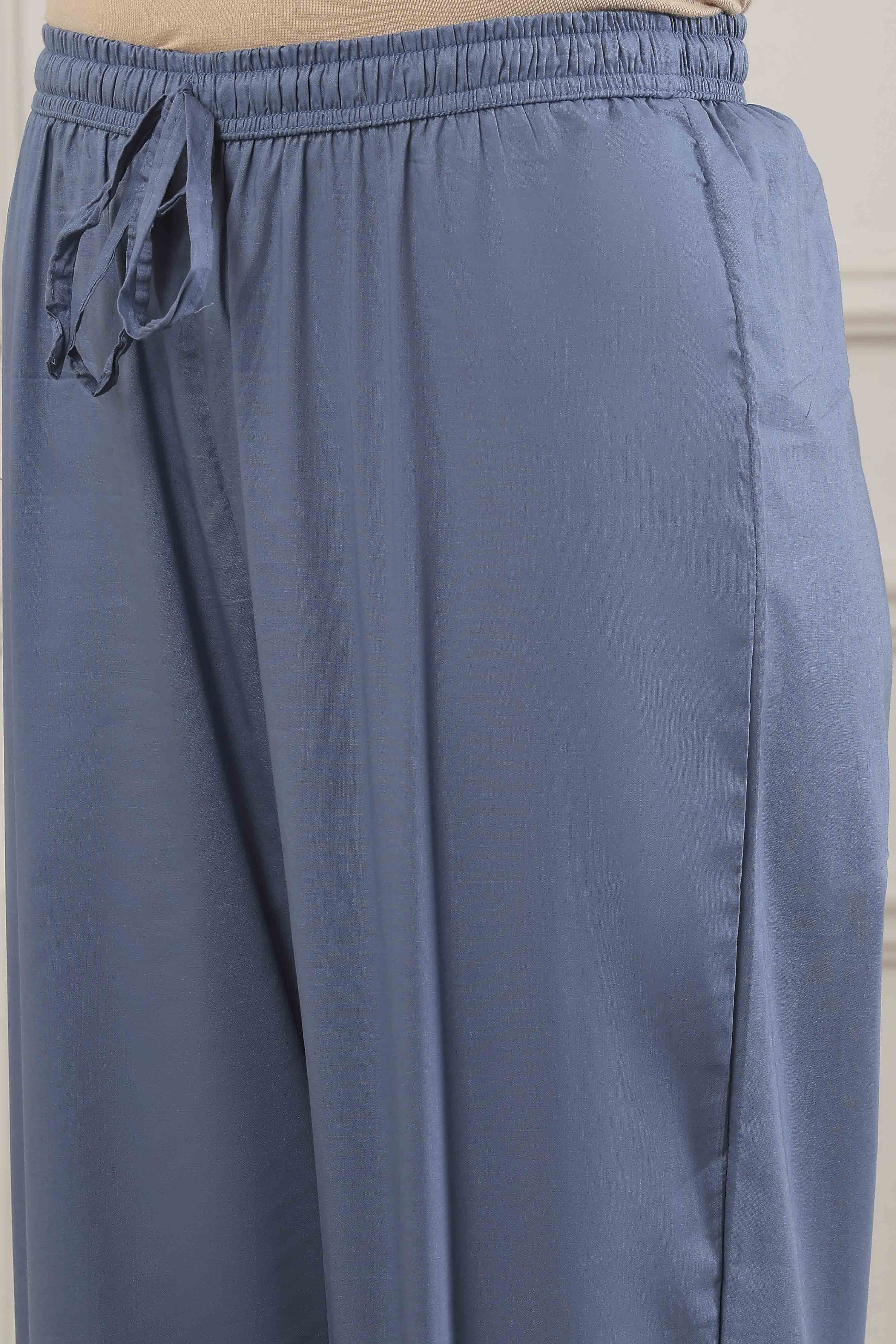 Blue Cotton Floral Printed Anarkali Suit Set image number 2