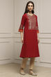 Red Cotton Straight Kurta image number 4
