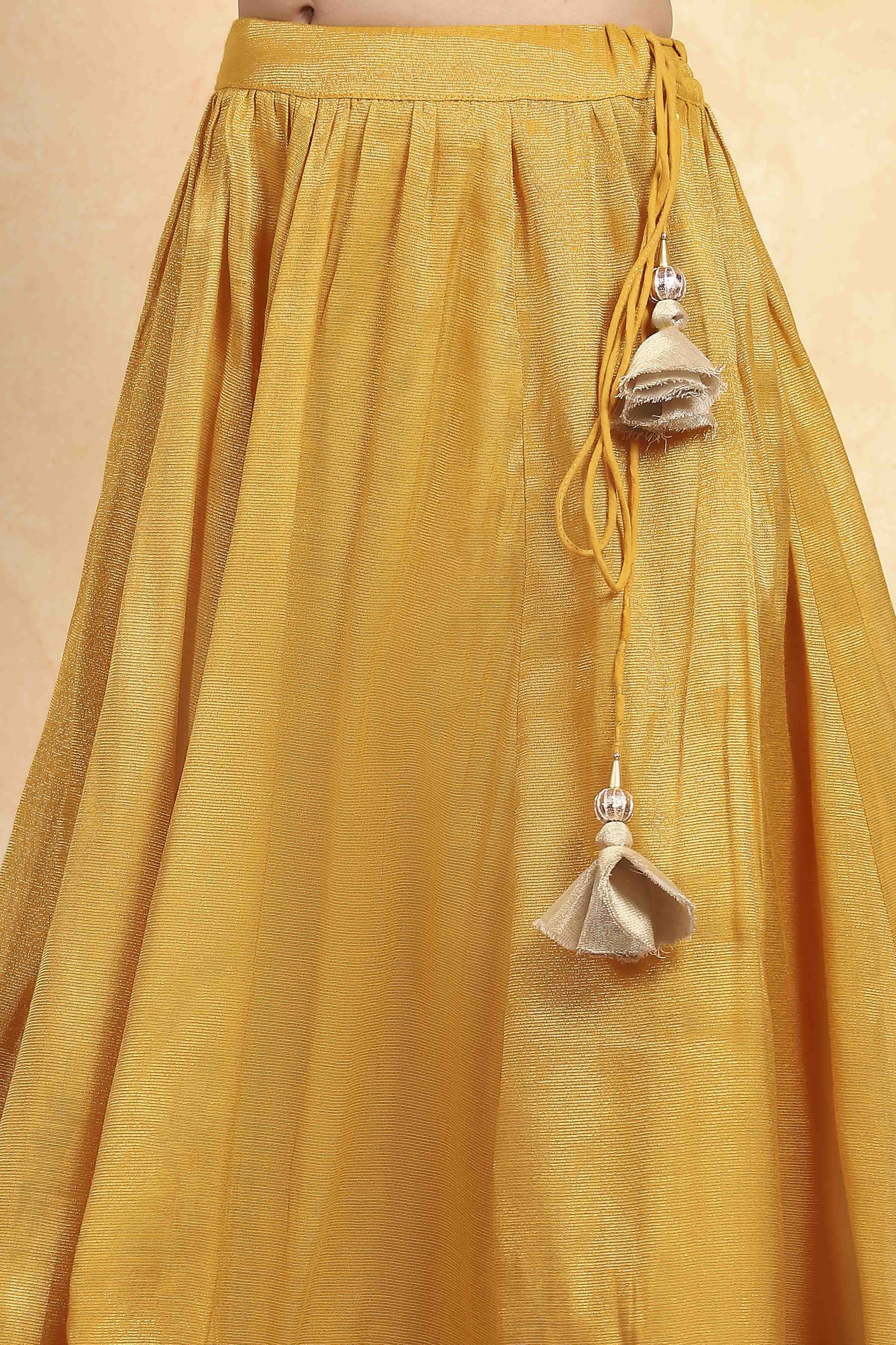 Yellow Brocade Solid Fitted Lehenga Set image number 2