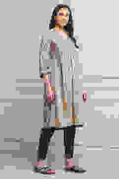 Taupe Poly Cotton Flared Kurta Pants Set image number 5