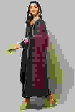 Black Cotton Straight Kurta Pants Suit Set image number 5