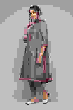 Sap Green Cotton Straight Kurta Slim Pants Suit Set image number 6