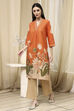 Orange Cotton Blend Schiffli Straight Kurta Set image number 3