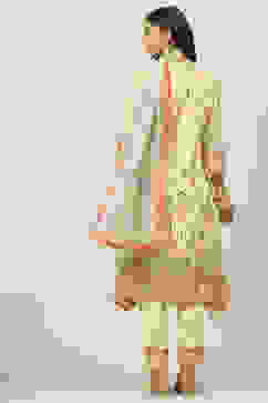 Pale Yellow Rayon Asymmetric Kurta Regular Pant Suit Set image number 4