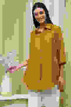 Ochre Yellow Dyed High-Low Shirt image number 2