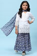 White and Blue Cotton Dobby Printed Suit Set image number 0