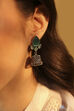 Mint Green Brass Oxidised Jhumka image number 1