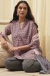 Grey & Pink Art Silk Straight Kurta Pant Suit Set image number 7