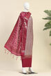 Wine Poly Silk Banarasi Unstitched Suit Set image number 4