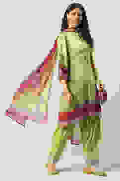 Green Art Silk Straight Kurta Salwar Pant Suit Set image number 5