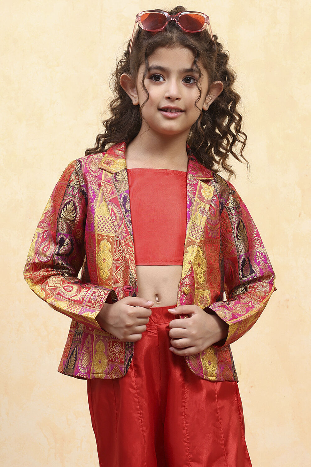 Pink Brocade Yarndyed Fitted 3 Piece Set image number 8