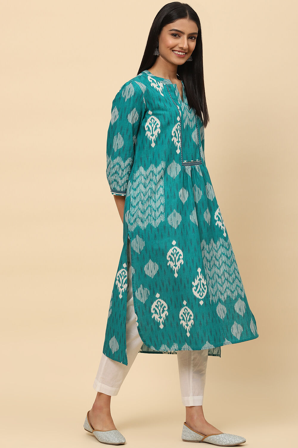Green Cotton Straight Kurta image number 3