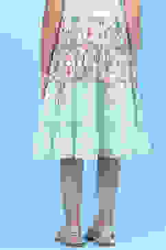 Mint Green Cotton Flared Printed Skirt image number 4