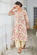 Beige & Pink Cotton Floral Printed Straight Kurta image number 2