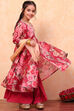 White and Pink Floral Printed Flared Festive Suit Set image number 0
