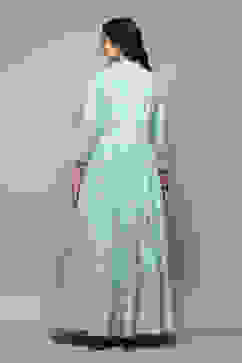 Aqua Blue Cotton Anarkali Kurta Lehenga Set image number 5