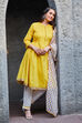 Yellow Cotton Gathered Kurta & Pants Suit Set image number 5