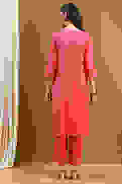 Pink Printed Festive Straight Suit Set image number 4