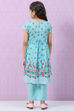 Sky Blue Art Silk Straight Printed Kurta Set image number 4