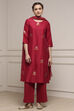 Red Chanderi Printed Straight Suit Set image number 6