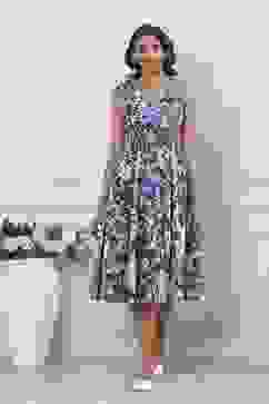 Blue Cotton Printed Kalidar Flared Dress image number 5