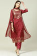 Wine Straight Kurta Regular Pants Suit Set image number 7