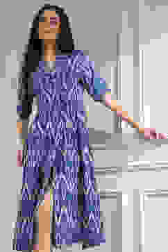 Blue Cotton Flared Yarndyed Dress image number 6