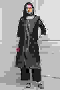 Black Poly Dupion Straight Suit Set image number 6