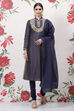 Blue Cotton Silk Straight Yarndyed Suit Set image number 0