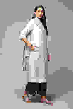 Off White Cotton A-Line Kurta Palazzo Suit Set image number 6