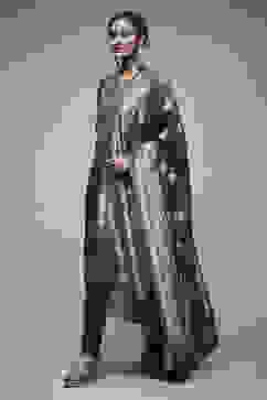 Charcoal Grey Silk Blend Straight Suit Set image number 3