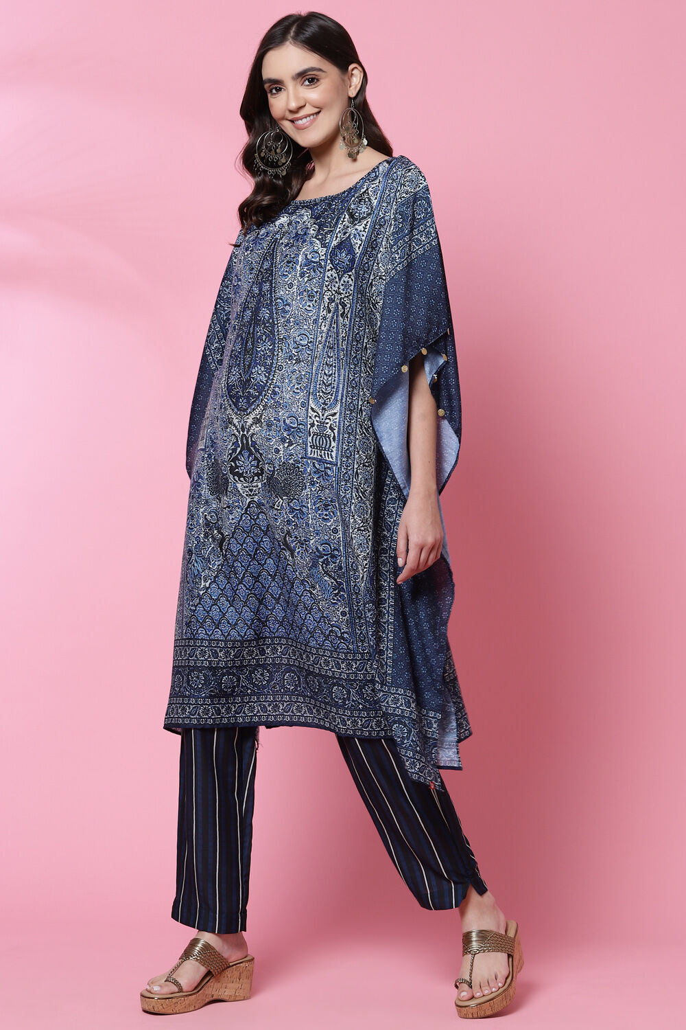 Indigo Art Silk Kaftan Set image number 2