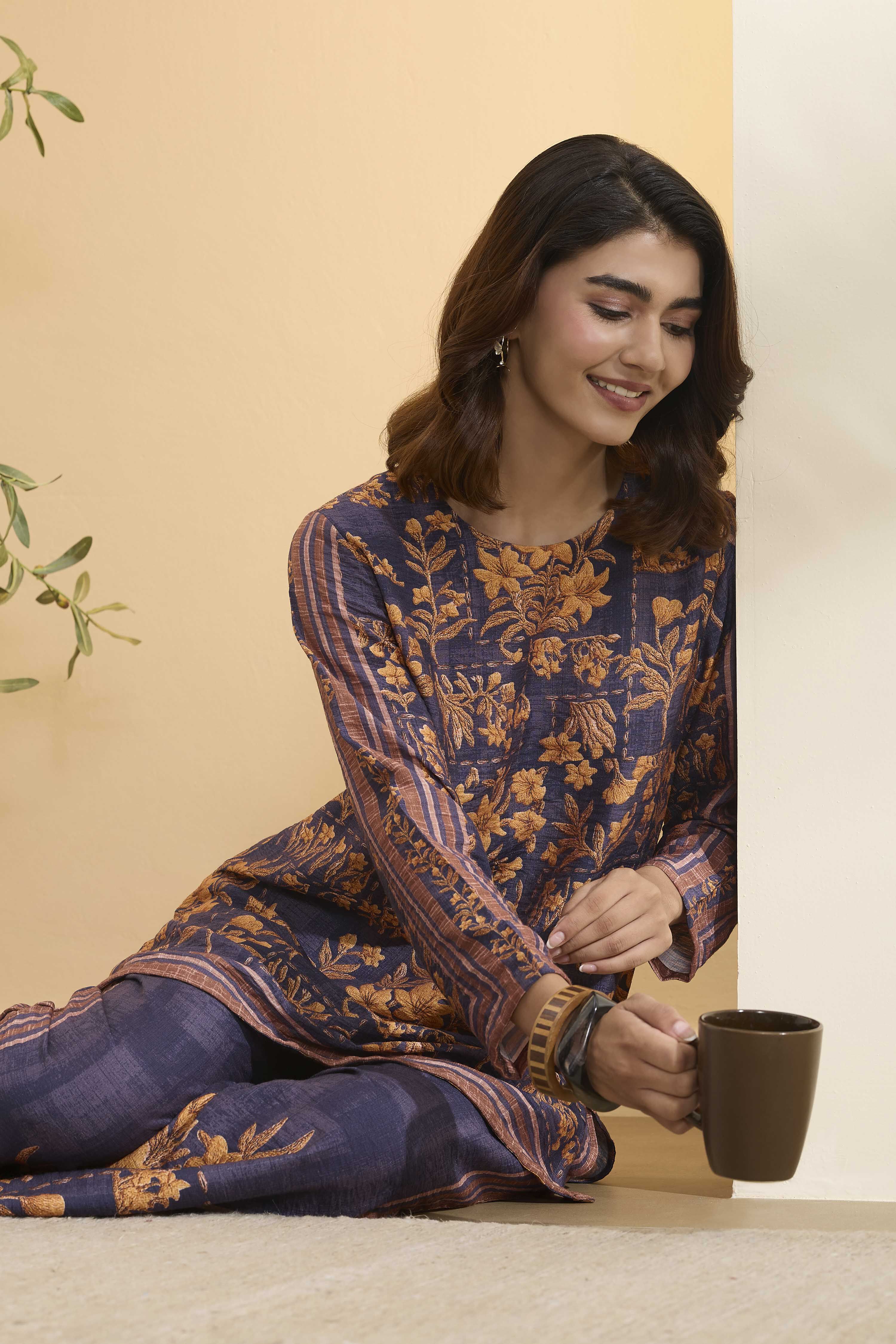 Violet Nylon Viscose Printed C-ord Set image number 8