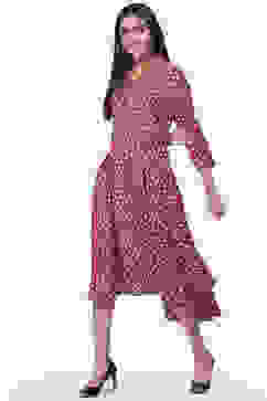 Rust Rayon Flared Printed Dress image number 2