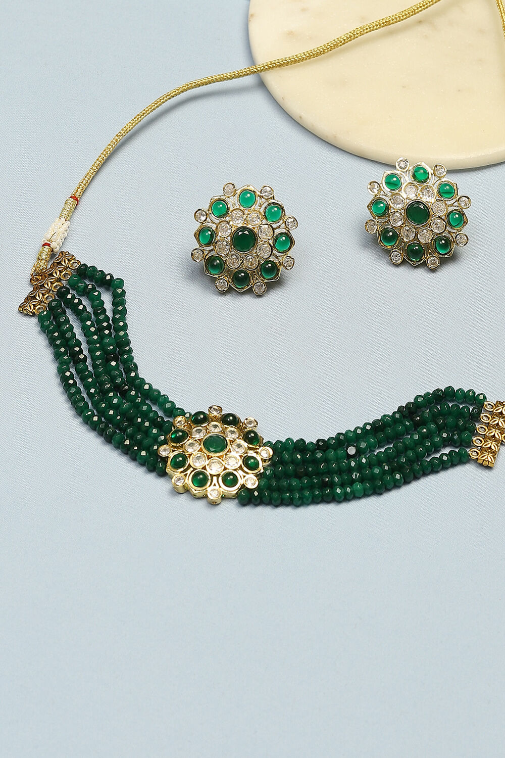 Green Alloy Necklace Set image number 2