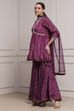 Purple Viscose Shantoon Printed Peplum Garara Suit Set image number 3