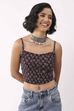 Black & Blue Cotton Floral Tie-Up Back Crop Top image number 5