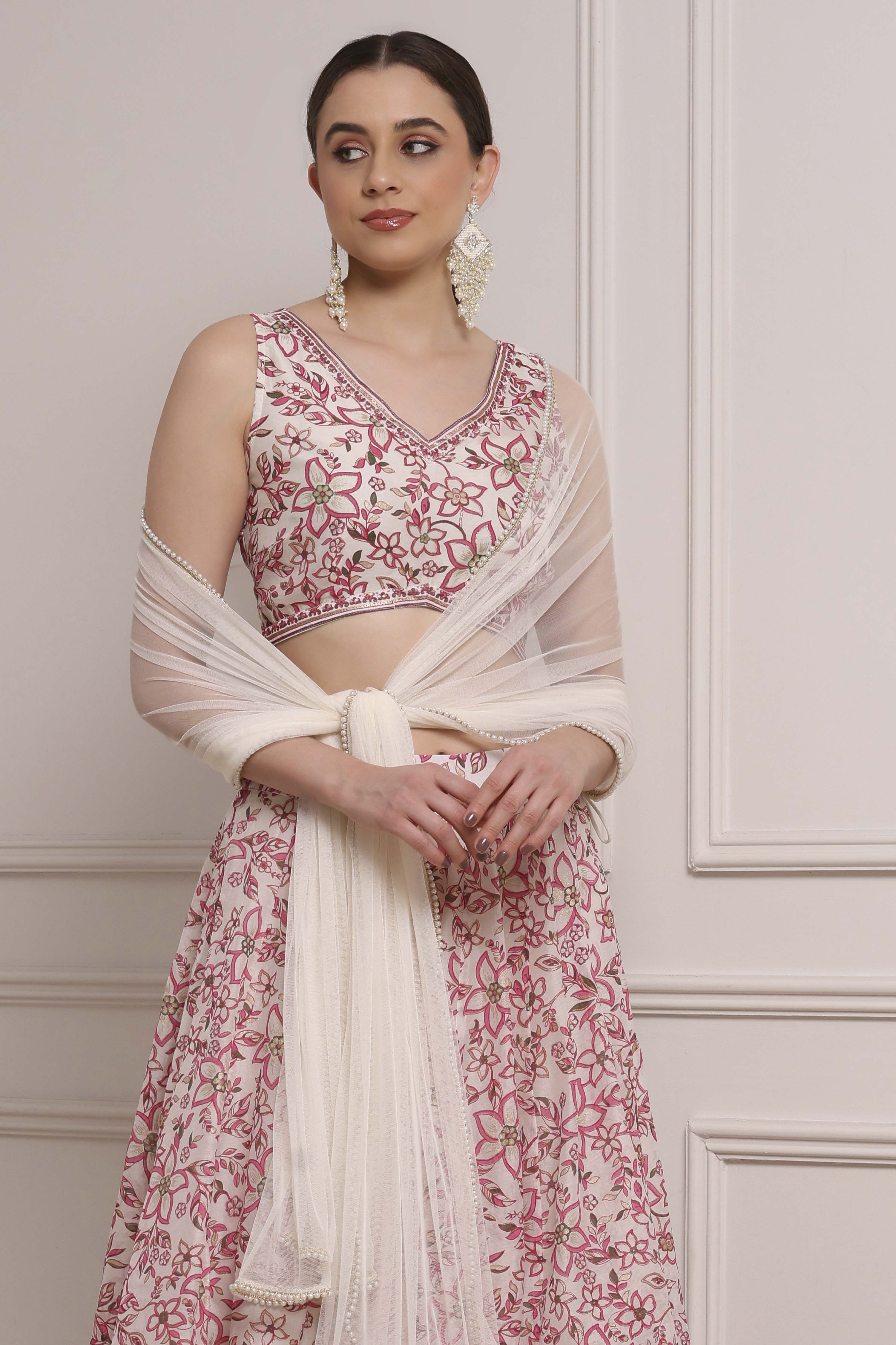 Ivory Polyester Printed Regular Lehenga Set image number 7