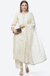 Off White Cotton Hand Block Print Unstitched Suit Set image number 7