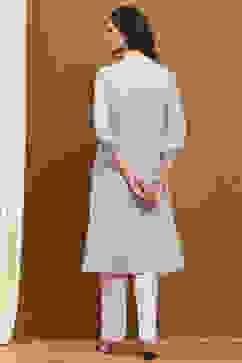 Steel Grey Cotton Solid Regular Fit Straight Kurta image number 3