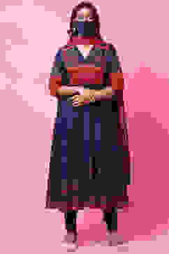 Blue Cotton Anarkali Kurta Churidar Suit Set image number 3